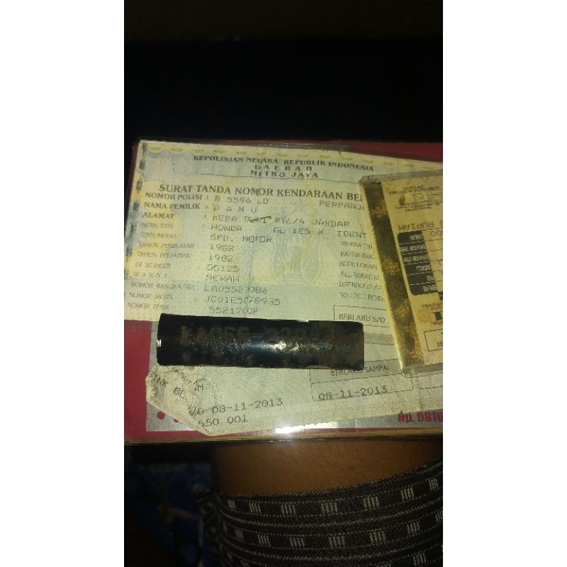 surat gl125 thn82 plat b