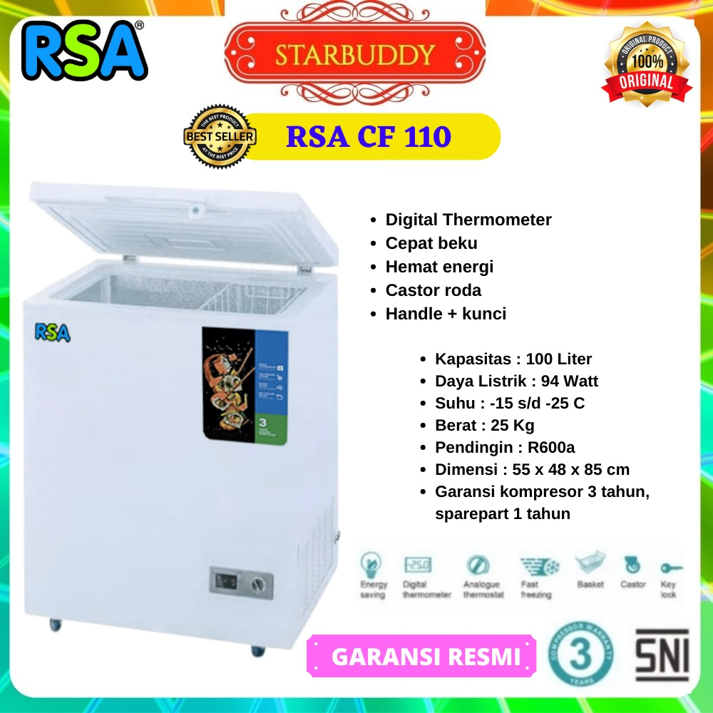 CHEST FREEZER RSA CF110 FREEZER BOX KAPASITAS 100 LITER BUAT FROZEN FOOD , DAGING (INSTANT)