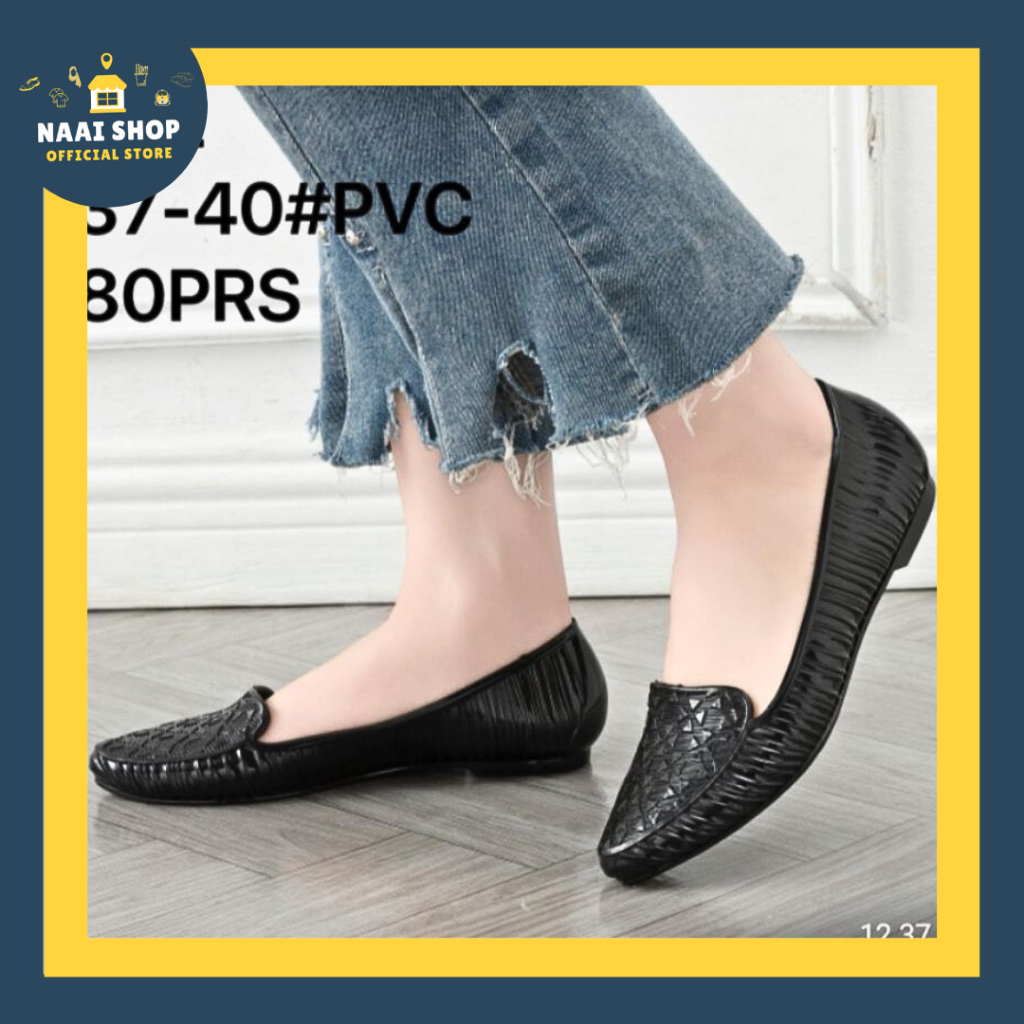 Sepatu Flat Wanita Motif Mozaik Kekinian Warna Hitam Size 37-40 Flatshoes Import Premium Pansus Hak 