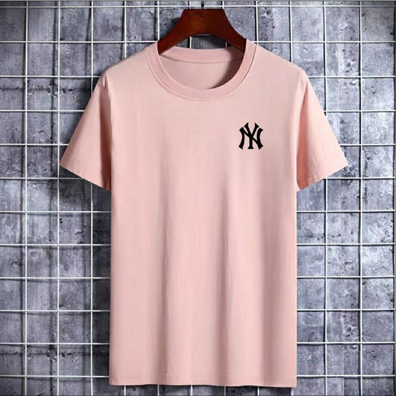 Kaos Pria Motif Logo NY Baju Distro Pria Baju Atasan Pria Lengan Pendek Warna BabyPink Cod
