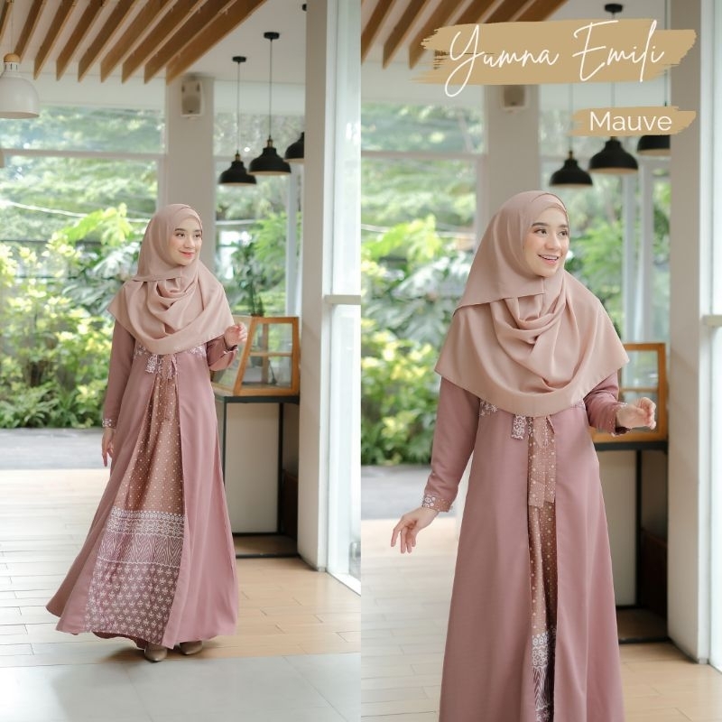 Baju Muslim Gamis Yumna Edisi Emili Motif Dress-Emili Mauve