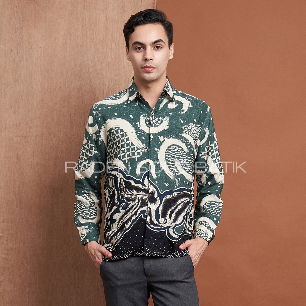 Kemeja Batik Dobby Pria Warna Hijau, Batik Pria Dobby, Batik Warna Hijau, Batik Dobby
