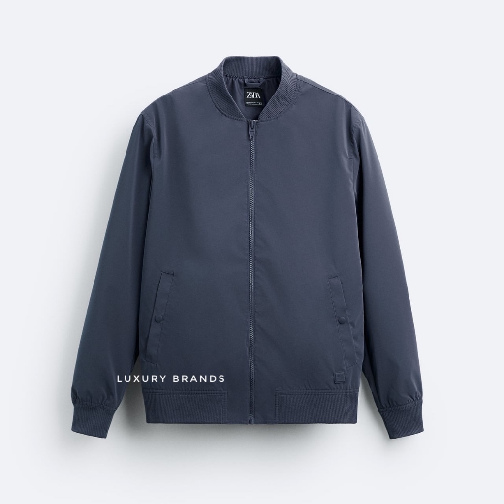 Jaket Bomber ZARA Man Original Lightweight Bomber Jacket Navy Blue
