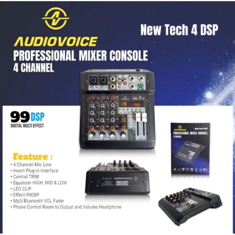 Audio Mixer 4 Ch AUDIOVOICE New Tech 4 DSP