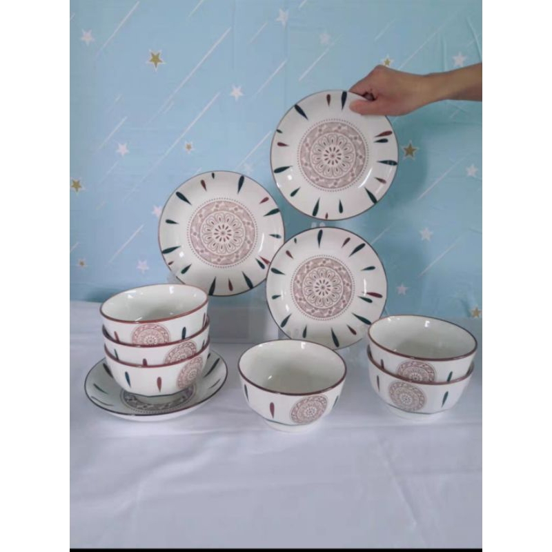 HMO - Piring Mangkok Set Motif Batik Garis / Piring Motif Batik Garis / Mangkok Motif Batik Garis