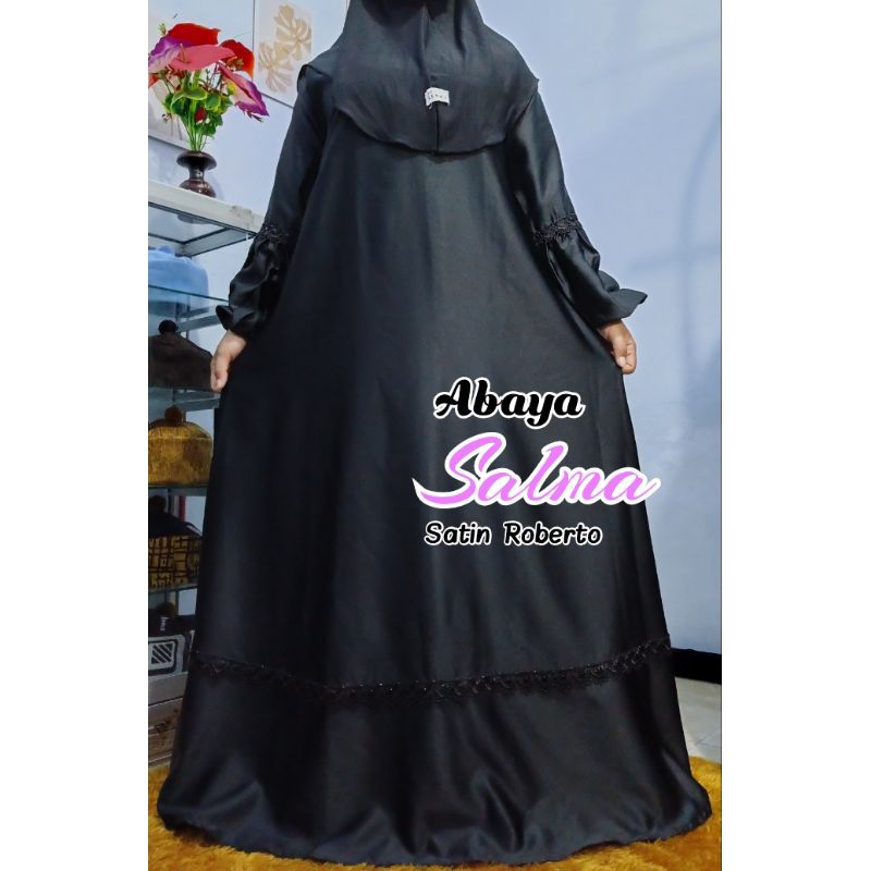 ABAYA SALMA / GAMIS HITAM LENGAN BALON TEMBORO