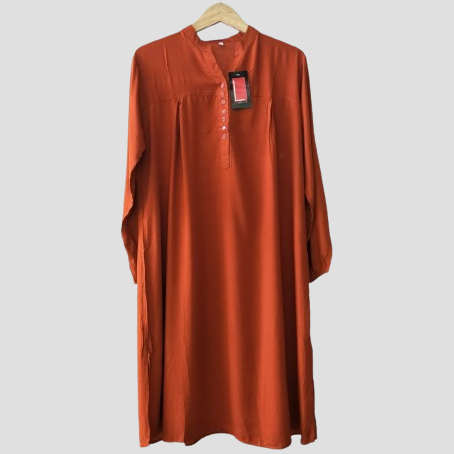 Tunik polos rayon jumbo Orange Bata oversized kancing hidup lengan karet