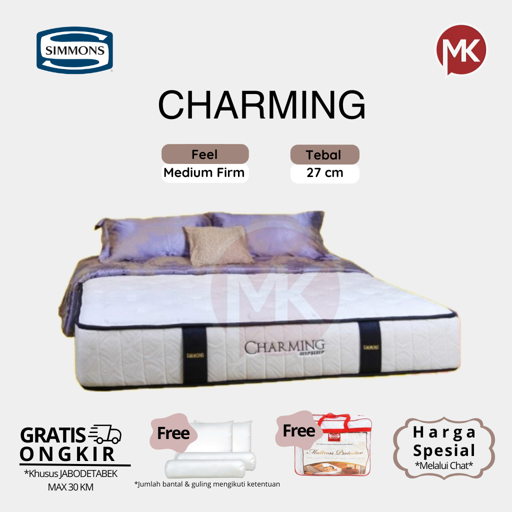 Kasur Latex 140x200 Simmons Charming Springbed Medium Firm 27 cm (Kasur Saja)