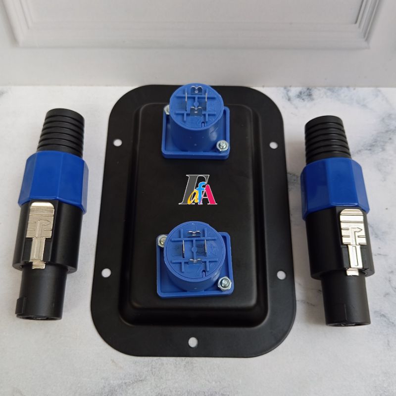 Panel Plat Spikon Besi + Jack Spikon Buntut + 2 Soket Spikon biru