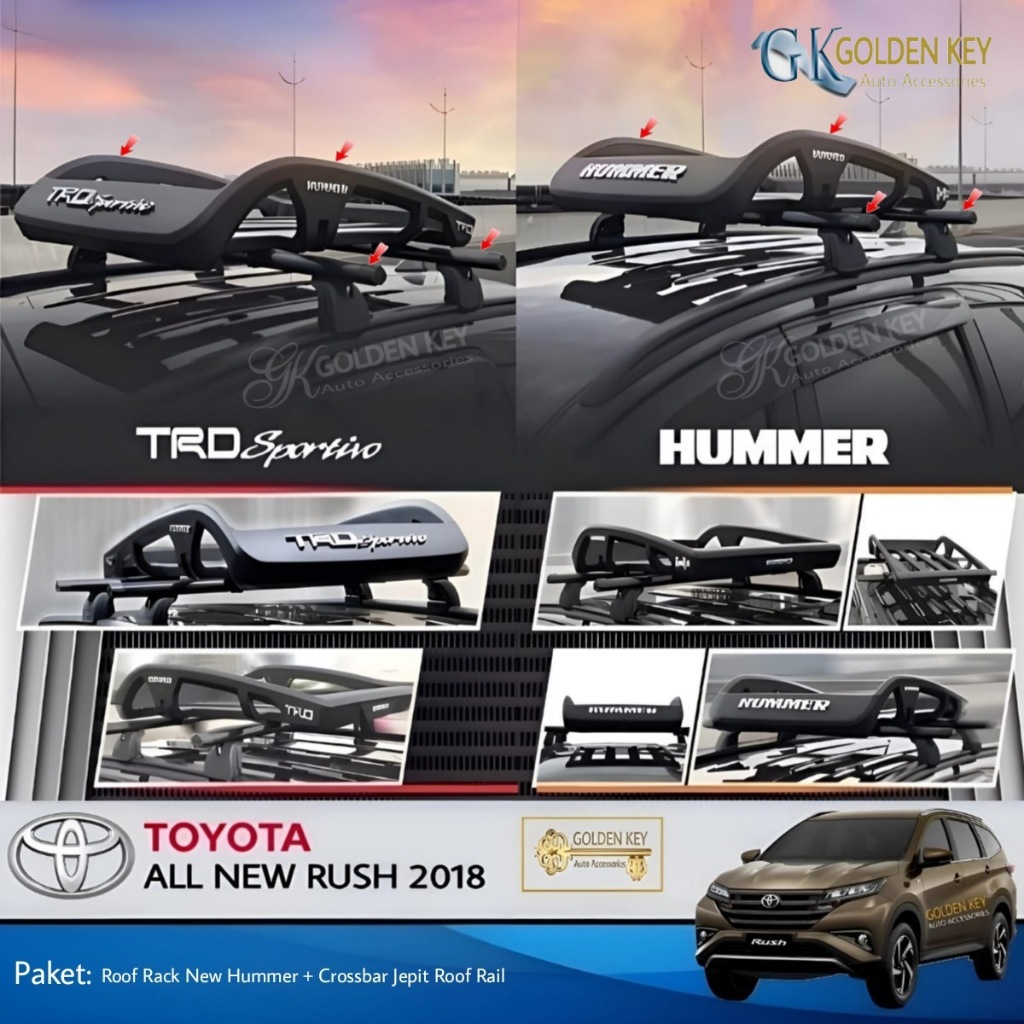 PAKET All New Rush 2018 Roof Rack New Hummer / TRD Sportivo + Crossbar Jepit Roof Rail Rak Bagasi At