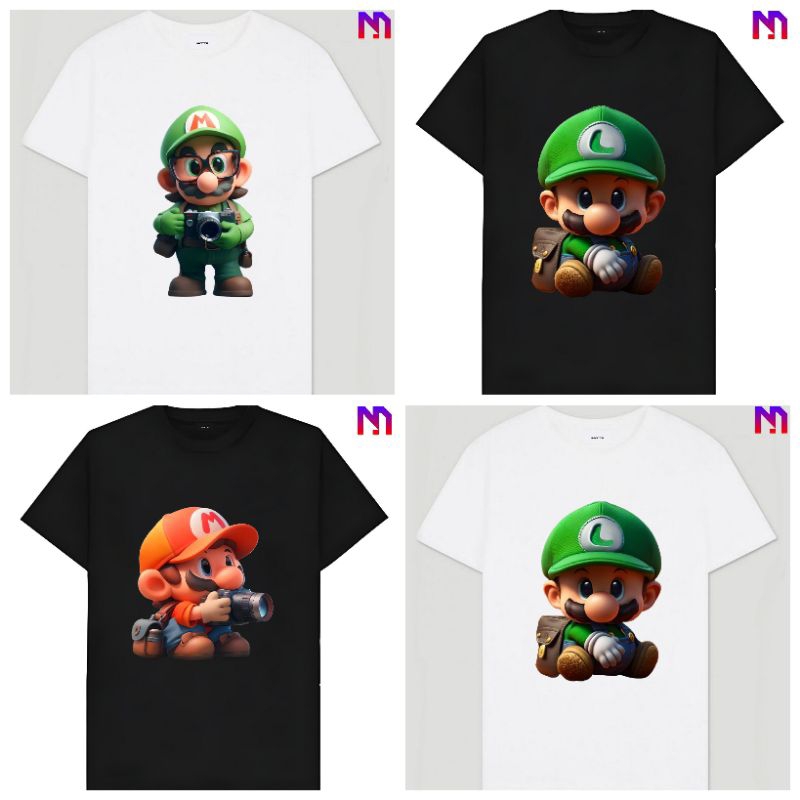 Baju Kaos Tshirt T Shirt Pria Laki Cowok Cewek Perempuan Unisex Anak Dewasa Game Super Mario Luigi B