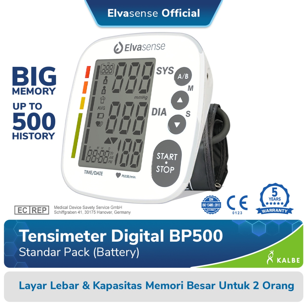 Tensimeter Digital Elvasense BP500 - Pengukur Tekanan Darah dan Denyut Nadi dengan Memori Besar