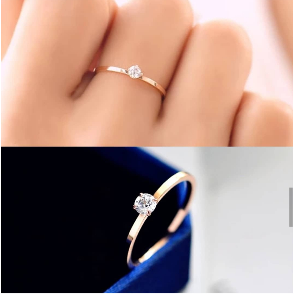 Cincin Titanium Anti Karat Wanita | Cincin Solitaire Tipis Rose Gold | Cincin Minimalis Korea Tahan 