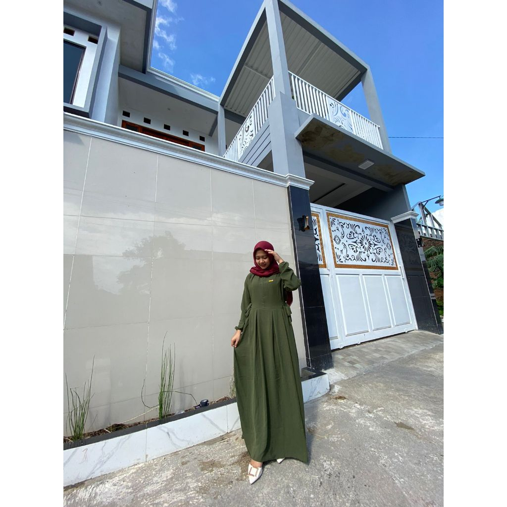 GAMIS NIKITA CRINKLE AIRFLOW TERBARU LD 110CM PB 130-ARMY