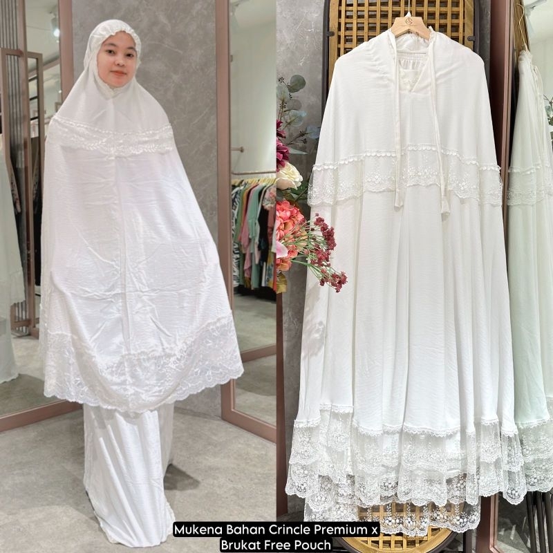 Mukena Crincle Putih Renda / Mukena polos putih
