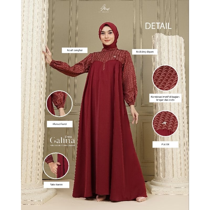 Dress Terbaru AR Rafi - Galina Dress - Gamis Polos Variasi Motif di Lengan Ori By AR Rafi