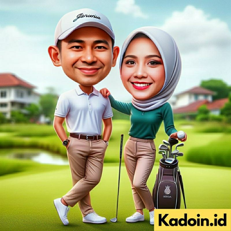 Jasa Edit Karikatur Pasangan Golf Untuk Kado Ulang Tahun/Wisuda/Anniversary/Pernikahan dll