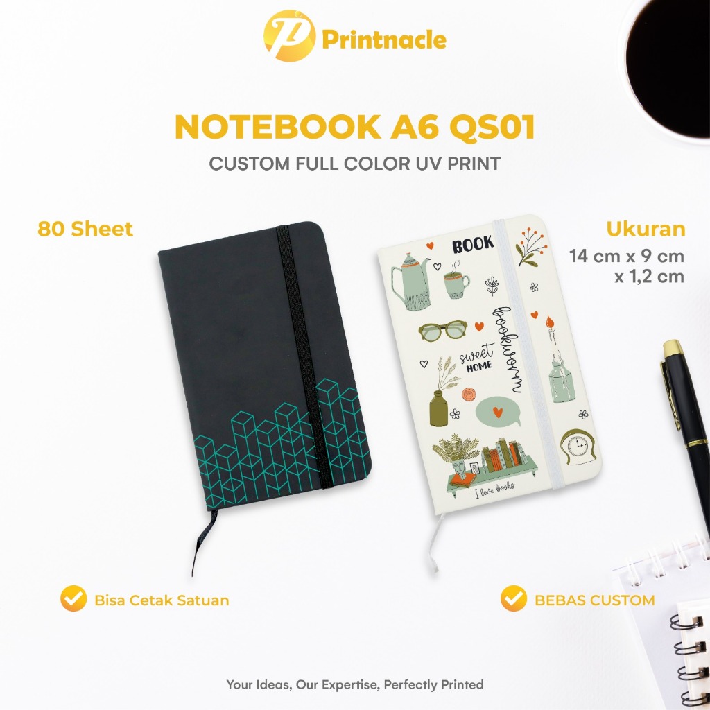 

Custom Buku Catatan A6 QS01 Notebook saku Cetak Uv Print Agenda Kulit Premium