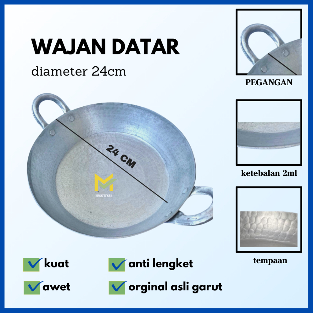 Wajan Datar Asli Garut Tebal Anti Lengket Anti karat 20cm
