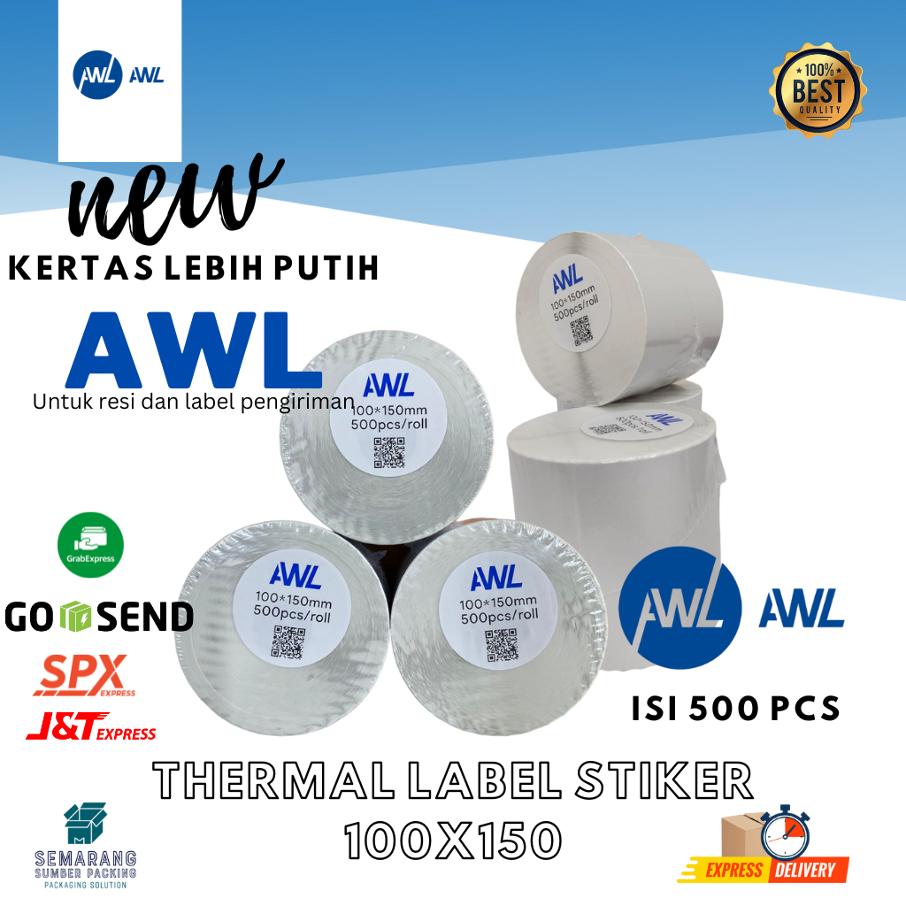 

Kertas label thermal stiker barcode 100x150mm isi 500 pcs rol resi termal 100x150