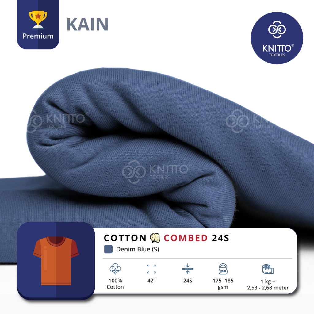 KAIN KAOS COTTON COMBED 24S DENIM BLUE ( BAHAN KAOS ) - KNITTO