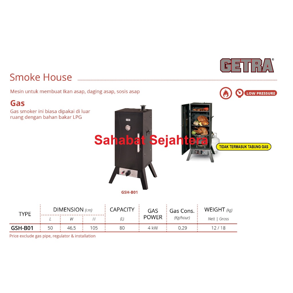 GETRA Smokehouse Gas GSH-B01 Mesin Pembuat Ikan Asap Daging Asap Sosis Asap