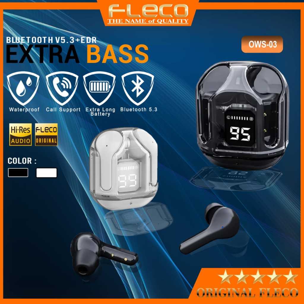 HEADSET BLUETOOTH FLECO TWS OWS-03 | HEADSET BLUETOOTH | SUPERBASS | TERLARIS