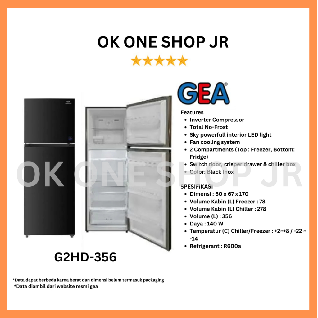 GEA G2HD-356 Kulkas 2Pintu / G2HD-356 (356 Ltr)