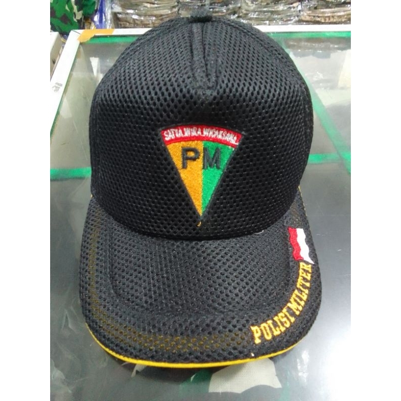 Topi hitam logo PM POLISI MILITER - Topi PM polisi militer