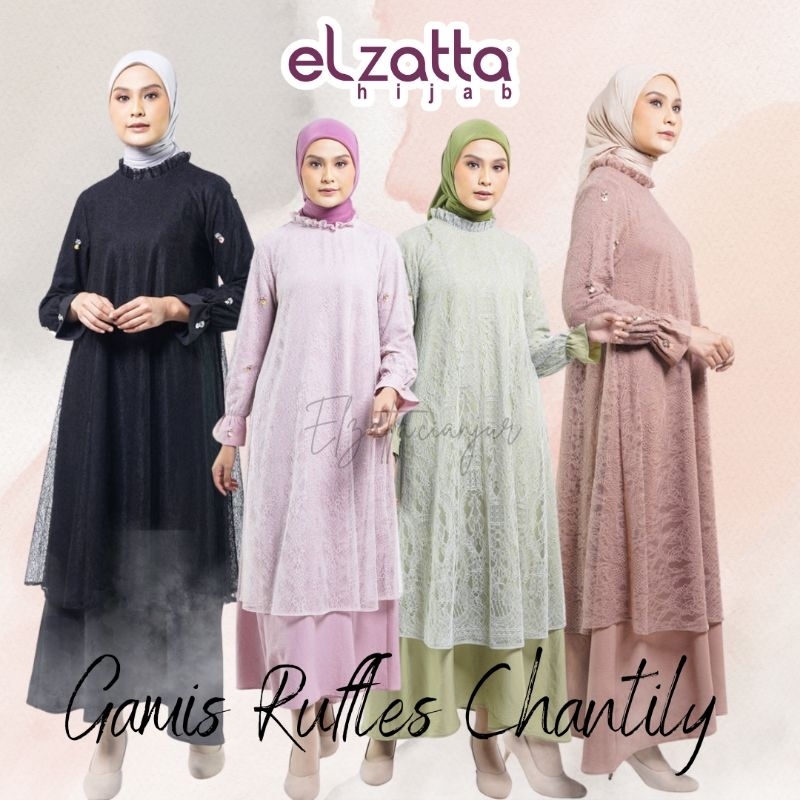 GAMIS ELZATTA GAMIS DAUKY GAMIS RUFFLES CHANTILY AL BUKHARI BAHAN CRINKLE AIRFLOW MIX LACE ELZATTA P