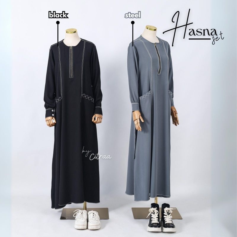 HASNA SET BY GERAI MIKA CITRA | GAMIS SET KHIMAR BAJU LEBARAN MODEL TERBARU TERLARIS MURAH BAGUS BIS