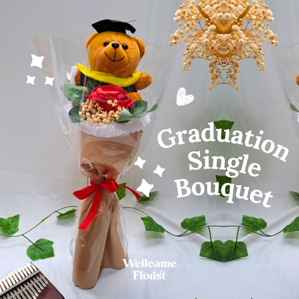 [Wellcame.Florist] Single Bouquet Graduation Bear | Bucket Wisuda Beruang | Buket bunga | Flower | Aesthetic | Korean | Gift | Cewewk | Cowok