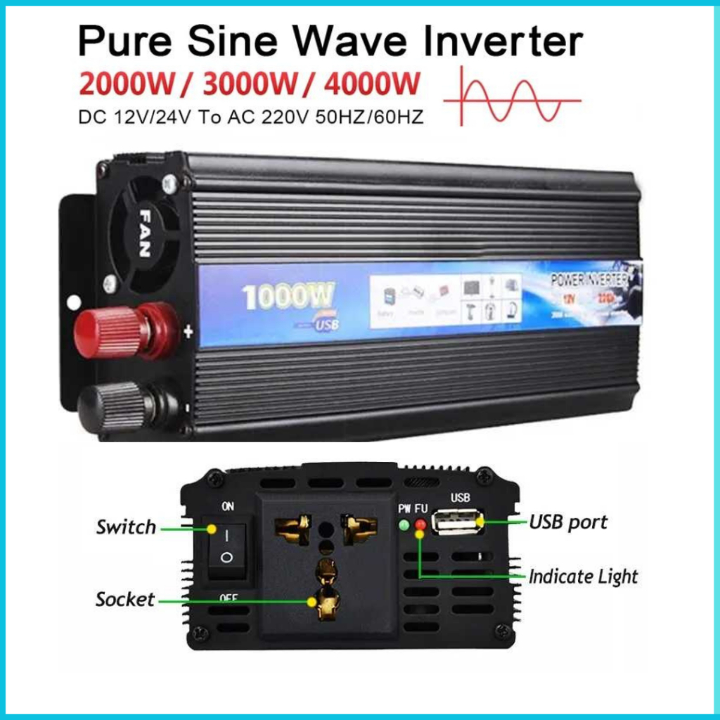 COD Cepat EAFC Power Inverter Mobil Modified Sine Wave DC 12V to AC 220V 1000W - USB1 /  Power Inver