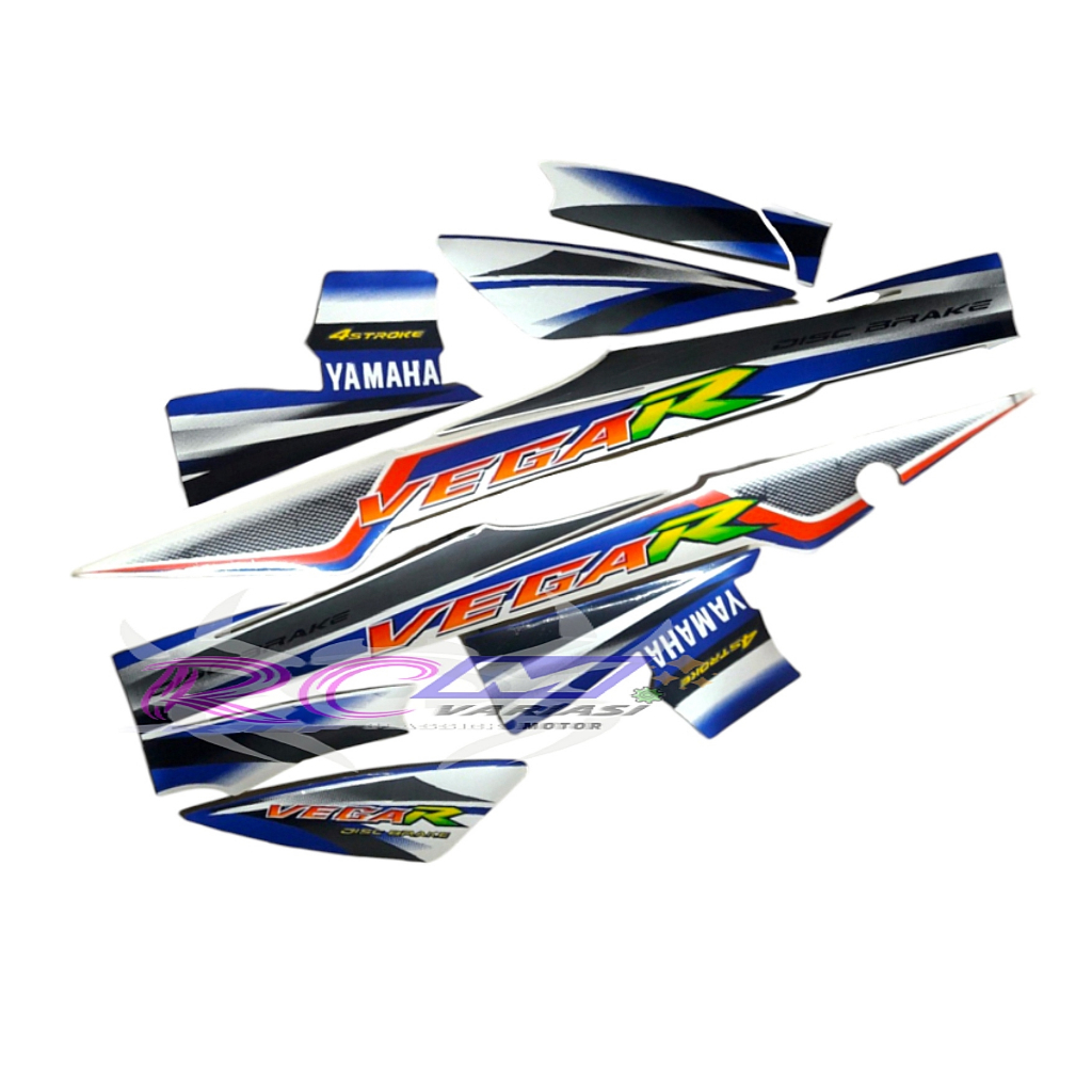 Sticker bodi Yamaha Vega R 2004 Putih Biru stiker Lis polet striping body Vega old lama Biru putih