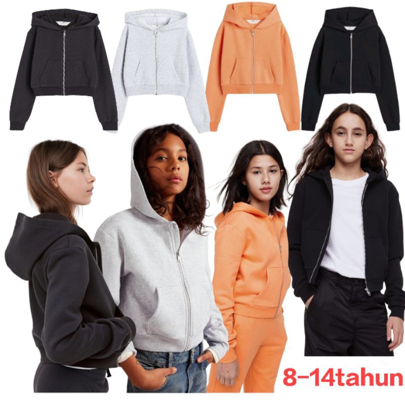 jaket crop anak perempuan HM/jaket crop remaja perempuan 8-14tahun