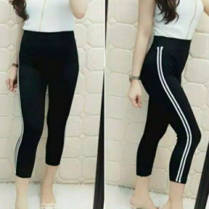 Ready Stock legging highwaist import list garis putih  leging list 2 garis  celana lejing wanita