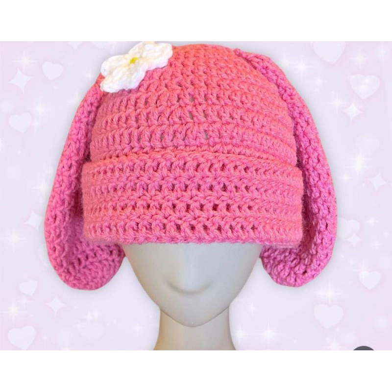 HANDMADE MY MELODY BUCKET HAT/CROCHET BUCKET HAT/TOPI RAJUT/TOPI LUCU/CUTE HAT/TOPI RAJUT ANAK LUCU 