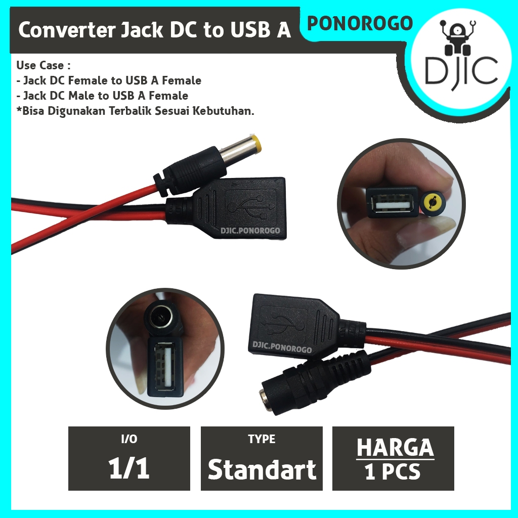 KONVERTER KABEL JACK DC TO USB A MALE FEMALE