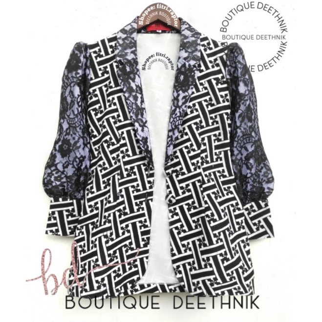 ART Y12R Deethnik Baju batik model blazer warna hitam batik cap mix brokat premium