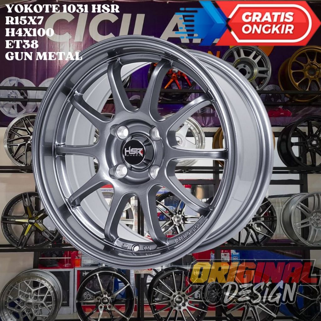 Velg Mobil Ring 15 HSR YOKOTE R15 LEBAR 7 INCH BAUT 4 ET38 GUN METAL