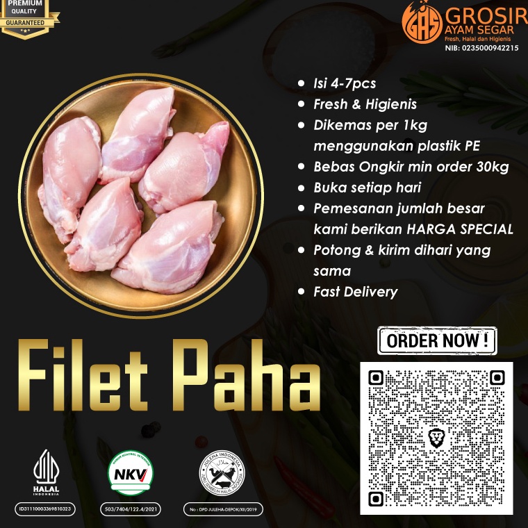 

XCK391 TERMURAH Daging Ayam Paha Fillet Boneless Tanpa Kulit 1Kg