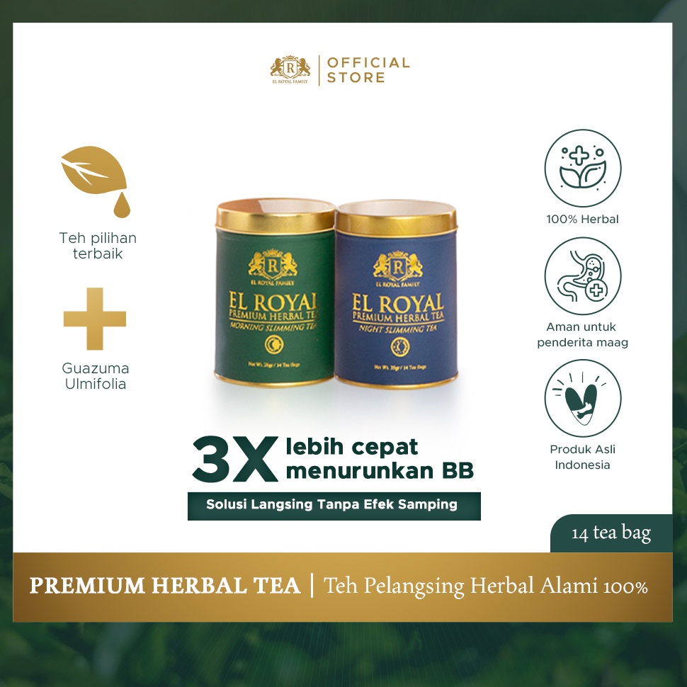 

PPS578 ORIGINAL El Royal Premium Herbal Tea 1 Paket 1 Morning Slimming Tea 1 Night Slimming Tea 3 X Lebih Cepat Menurunkan BB Solusi Langsing Tanpa Efek Samping