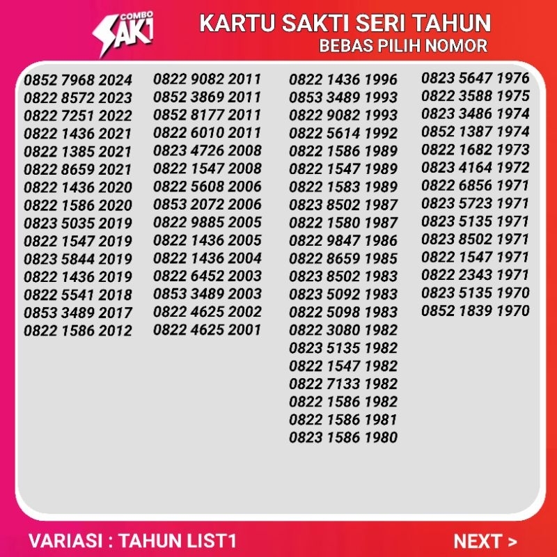 KARTU SAKTI Telkomsel SERI TAHUN LAHIR kartu Perdana Telkomsel Sakti Combo 25gb Internet Nelpon SMS 