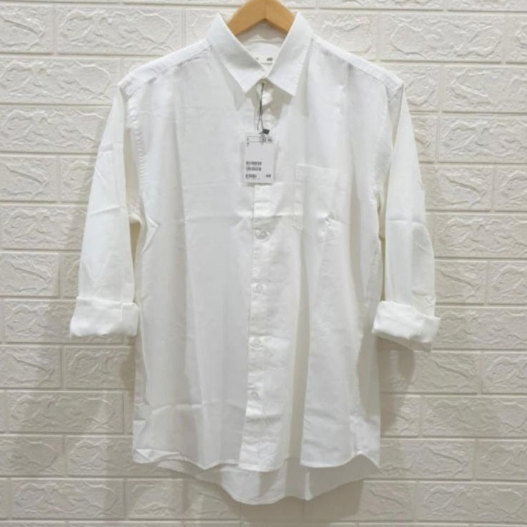Murah Irit  Kemeja Panjang HM Putih Polos  Kemeja Lengan Panjang Kerja Kemeja Kasual Polos Model Sli