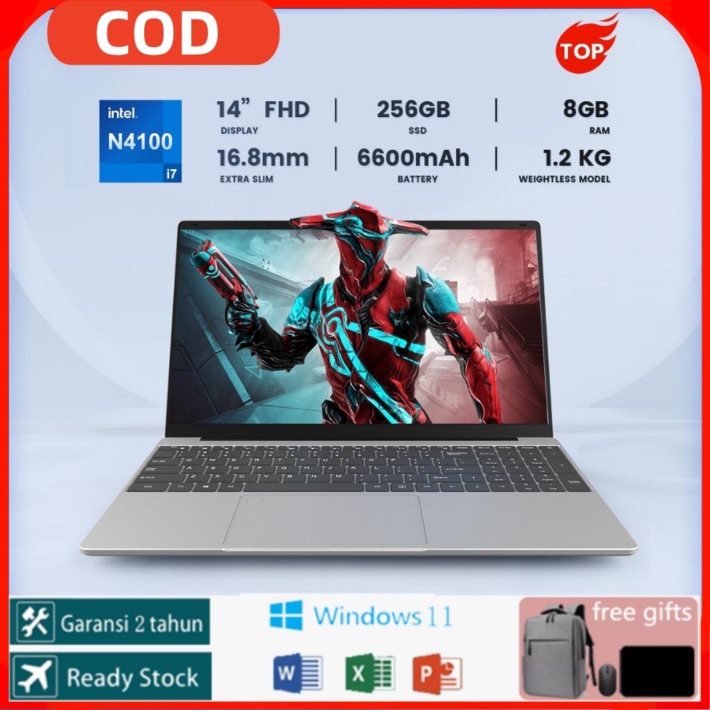 Laptop Lenovo laptop murah RAM 8GB+256GB SSD Intel N4100 15.6''inc Windos 11 Office Laptop Gaming Ti