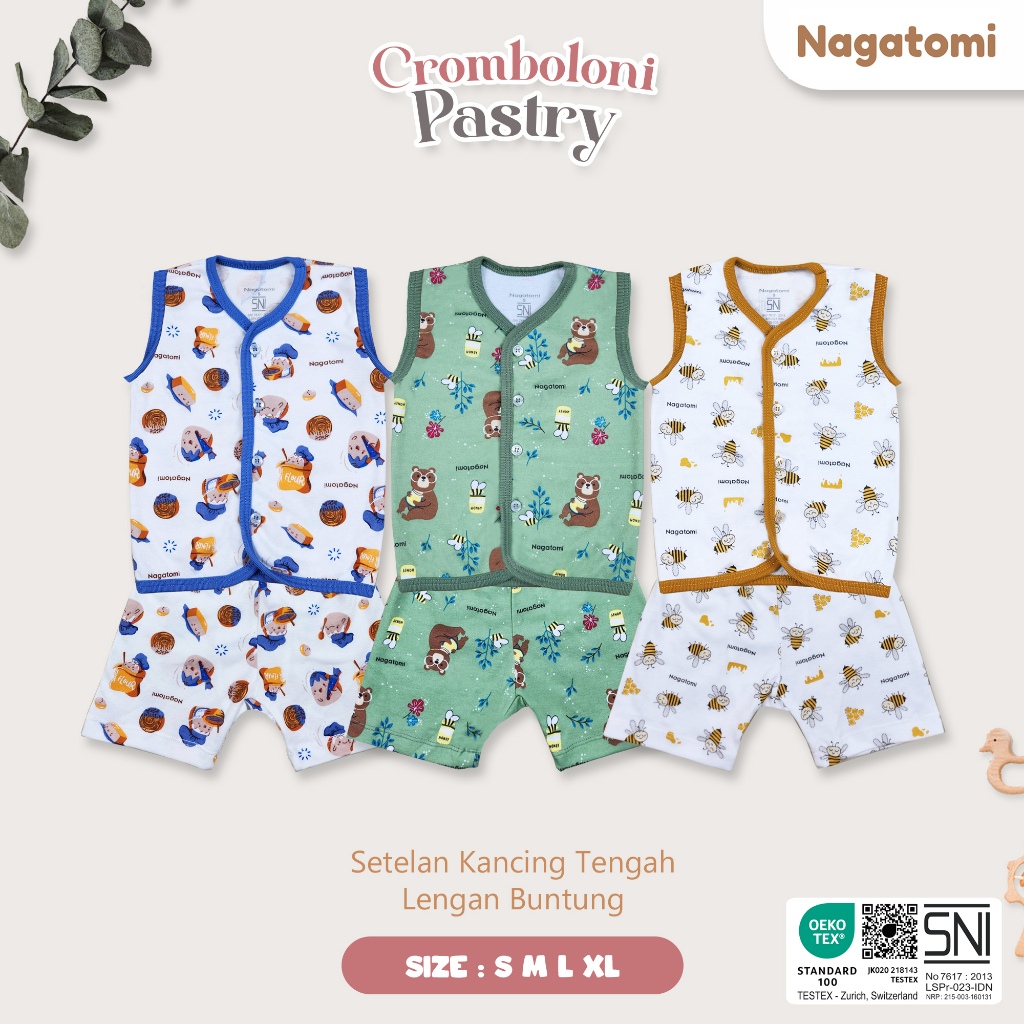 NAGATOMI - Setelan Baju Anak Kancing Tengah Celana Pendek Cromboloni Pastry