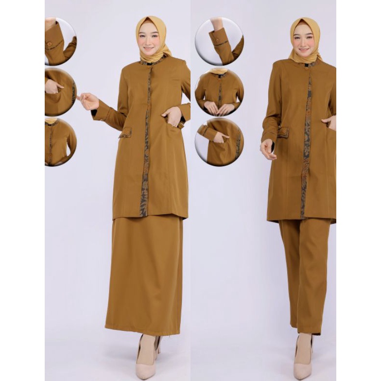 ART N56W SETELAN TUNIK PEMDA TUA MIRING KANTONG TUTUP KOMBINASI BATIK SET EOK A  SET CELANA BAHAN KA