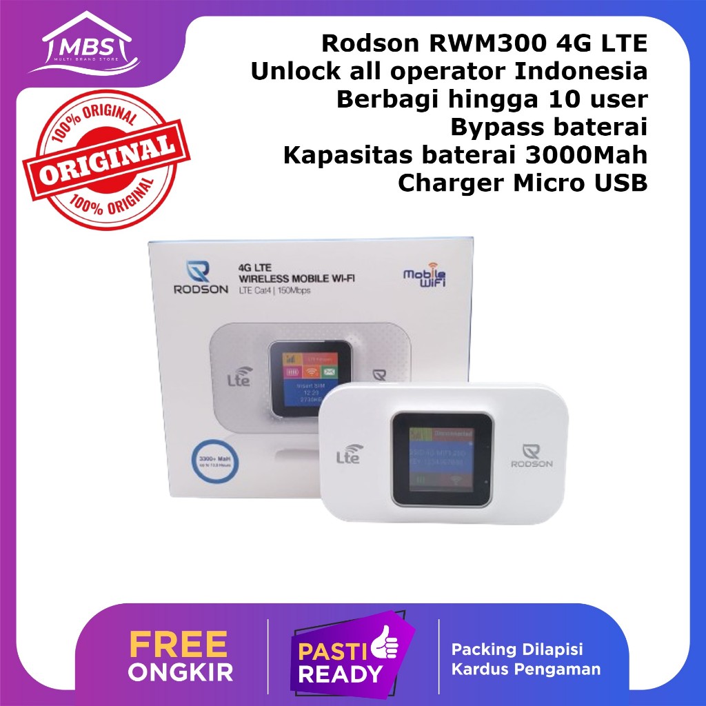 Modem Wifi Mifi RWM300 3000Mah 4G LTE Unlock All Operator charger micro USB