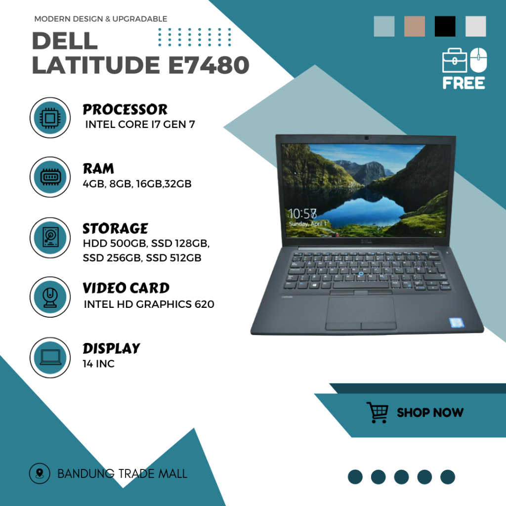 Laptop DELL LATITUDE E7480 Core I7 GEN 7 RAM 32GB SSD 512GB