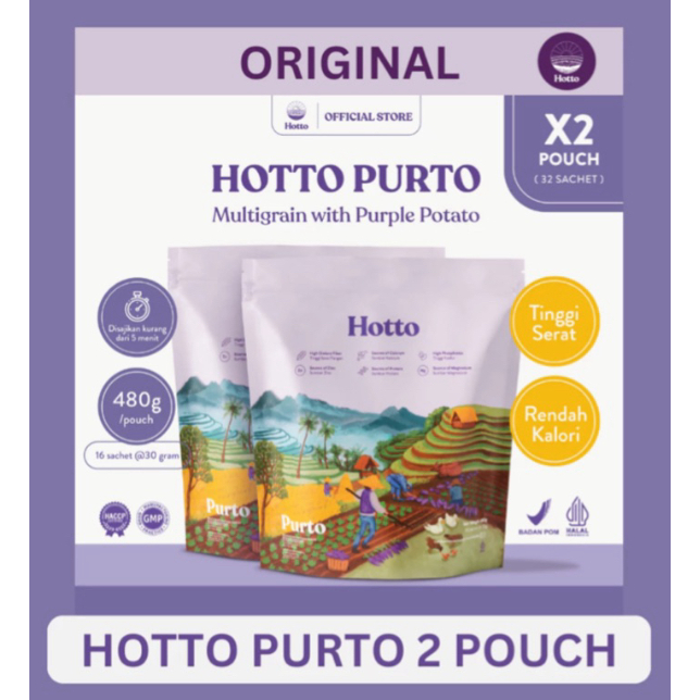 

Hotto Purto Paket 2 Pouch / 32 Sachet Multigrain with Purple Potato Organik Prebiotik Oat Beta Glucan Diet Sehat Sereal Rendah Kalori
